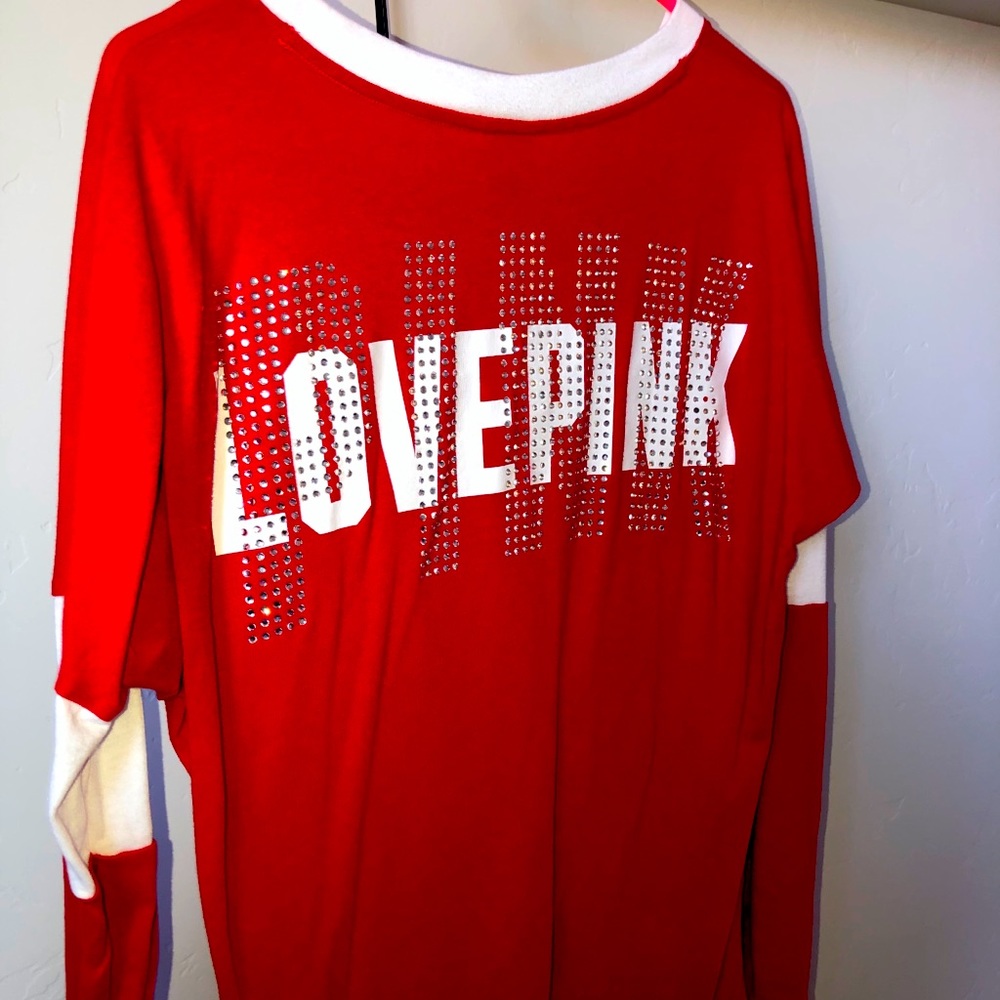 Red Bedazzled Long Sleeve PINK Shirt